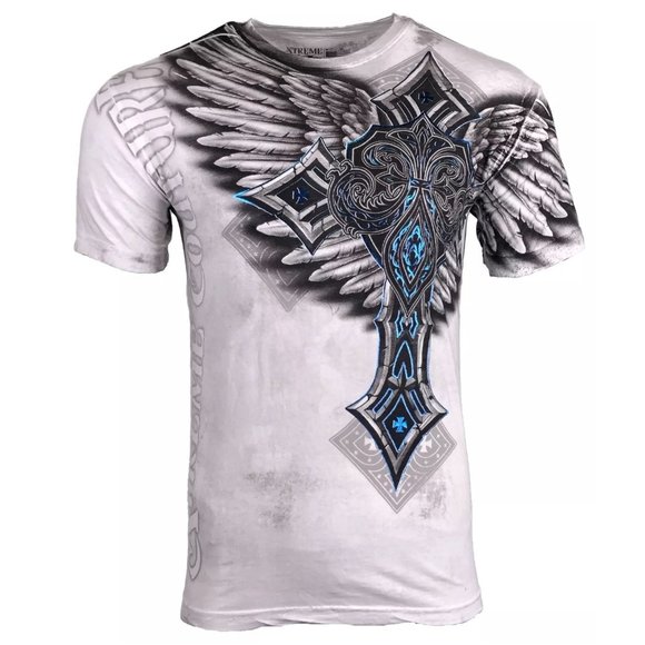 Xtreme Couture by Affliction Men's T-Shirt LAST BLOW White Biker Wings MMA - Picture 3 of 8